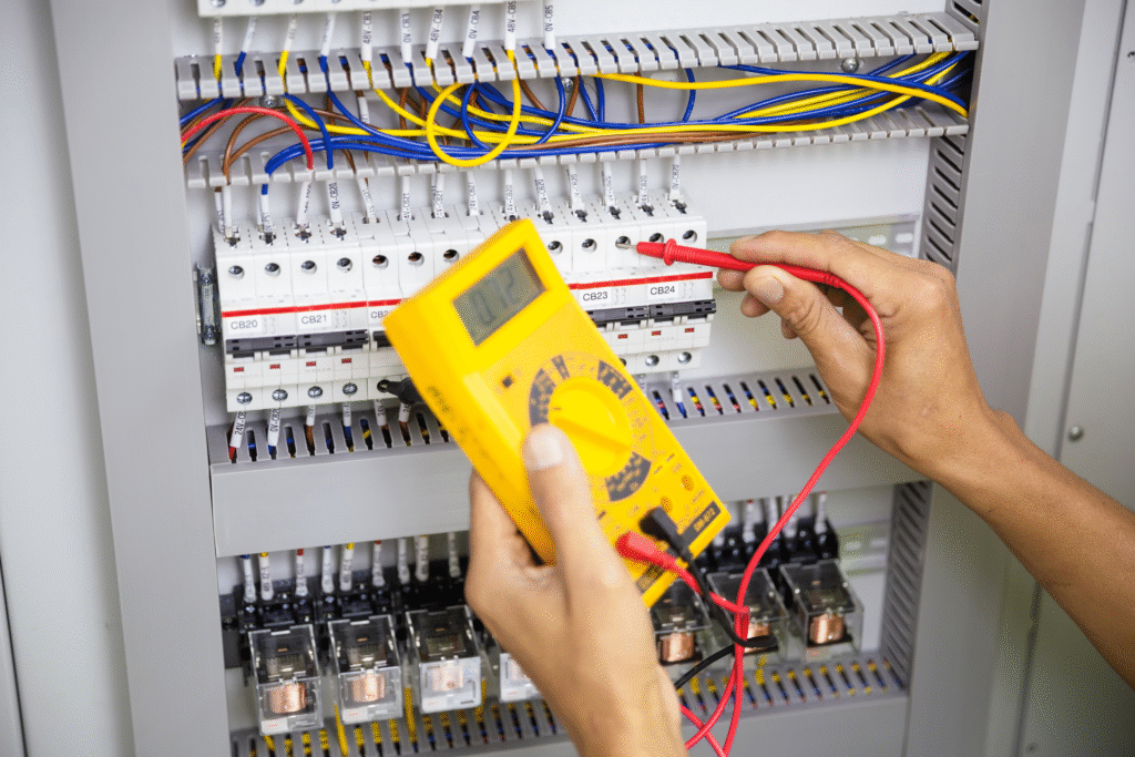Certified commercial electrician in Dublin upgrading power distribution panel for higher load capacity